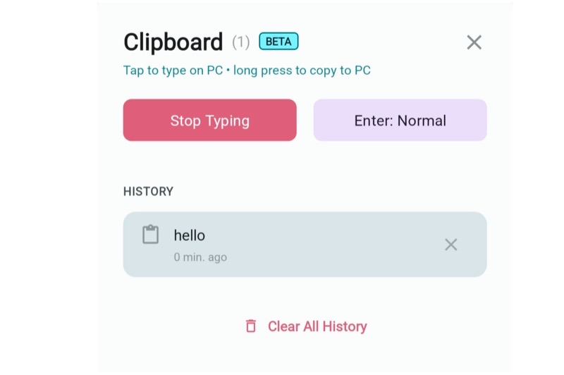 BlueKeys Seamless local clipboard text sync interface