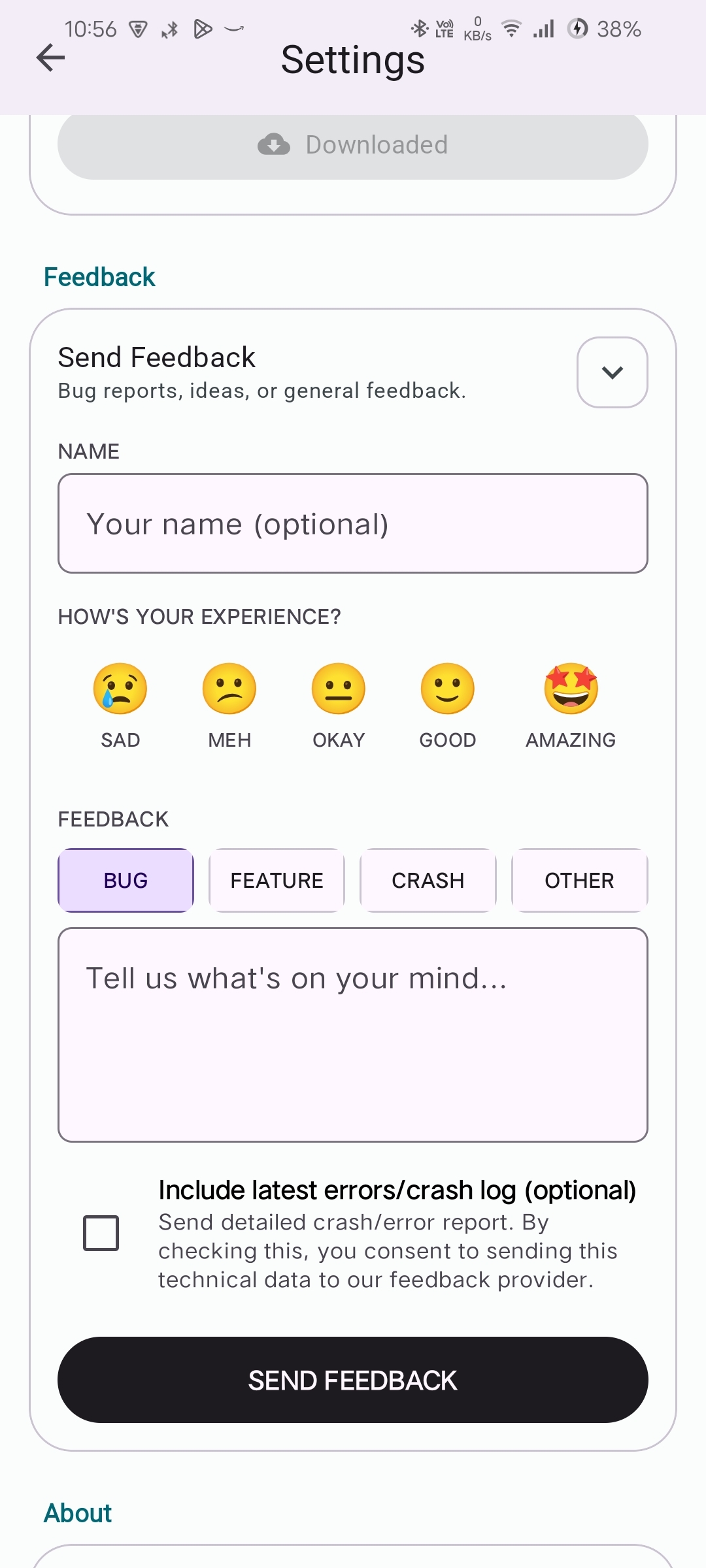 BlueKeys feedback collection layout